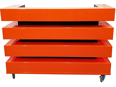 Vooraanzicht DJ Meubel Orannje DJ Booth, LED strip verlichting, hoogglans, oranje