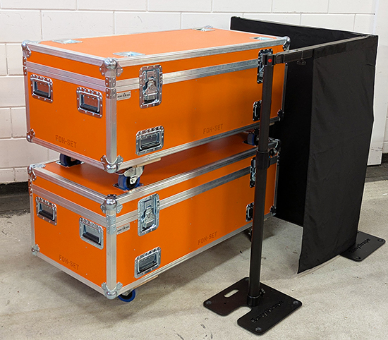 flightcases voor pipe en drape systeem van ShowTex EasyDrape